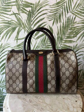 Vintage Gucci GG Monogram Web Stripe Boston Satchel